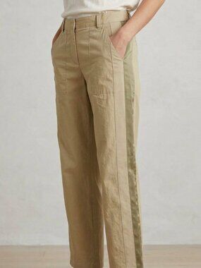 TWP The Wardrobe Project Izzy Pant Tan Poplin Silk Side Stripe Trousers | Size 2